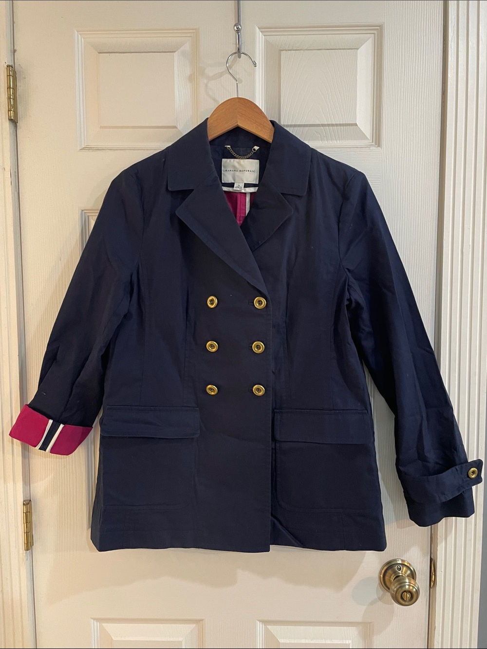 Banana Republic Navy Jacket with Gold trim and Pink Lining
